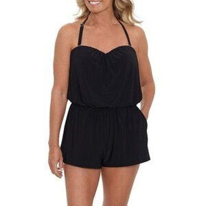 Bal Harbour Blouson Bandeau Swim Romper 1 PC Swimsuit Black Size 18